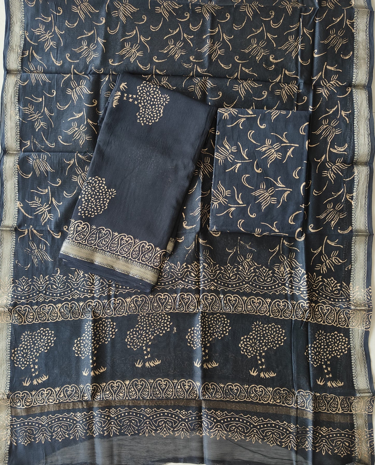 JAIPURI HAND BLOCK PRINTED MAHESHWARI SILK SUIT WITH SILK DUPPATA (MSD121)