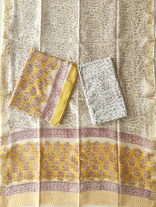 JAIPURI HAND BLOCK PRINTED MAHESHWARI SILK SUIT WITH SILK DUPPATA (MSD119)