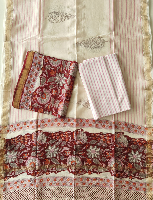 JAIPURI HAND BLOCK PRINTED MAHESHWARI SILK SUIT WITH SILK DUPPATA (MSD124)