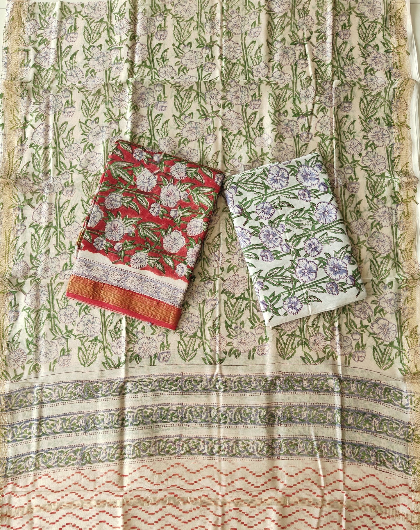 JAIPURI HAND BLOCK PRINTED MAHESHWARI SILK SUIT WITH SILK DUPPATA (MSD125)