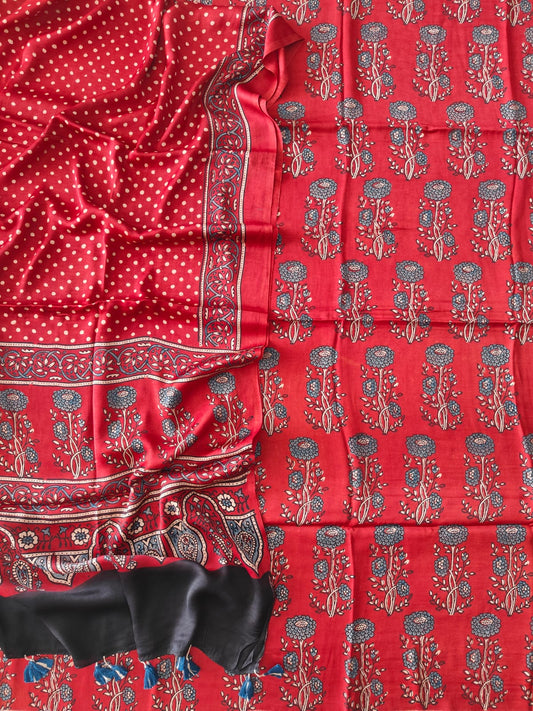 )Vanaspati Ajrakh Hand Block Printed Suits Modal Silk Fabric (CIT102)