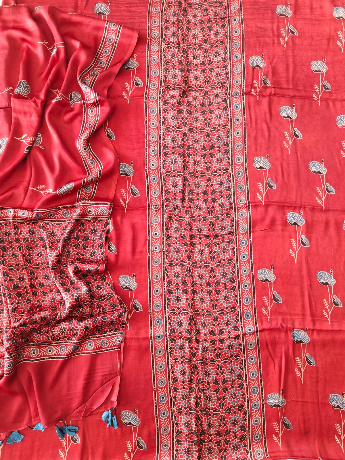 )Vanaspati Ajrakh Hand Block Printed Suits Modal Silk Fabric (CIT104)