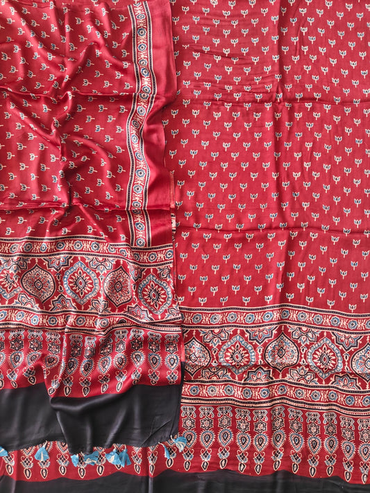 )Vanaspati Ajrakh Hand Block Printed Suits Modal Silk Fabric (CIT106)