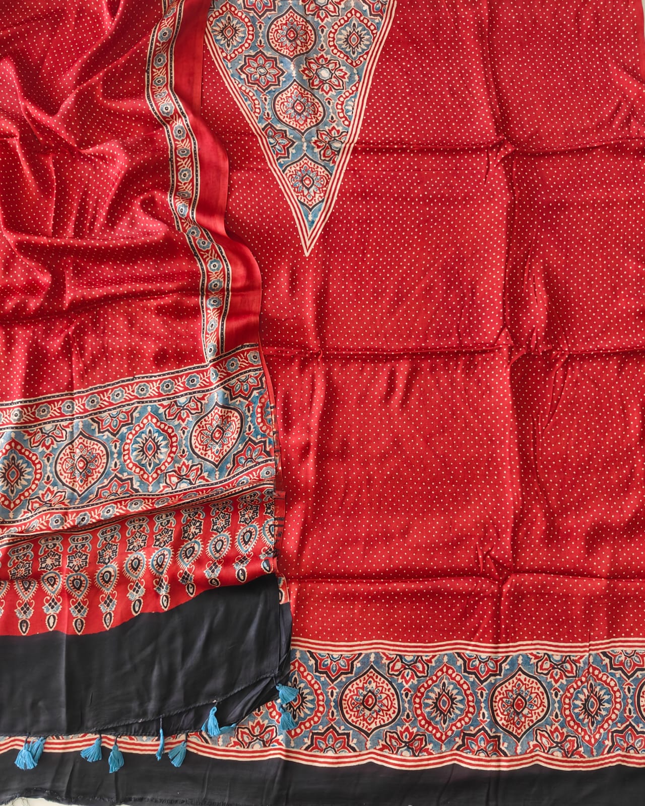 )Vanaspati Ajrakh Hand Block Printed Suits Modal Silk Fabric (CIT108)