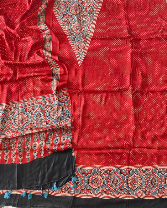)Vanaspati Ajrakh Hand Block Printed Suits Modal Silk Fabric (CIT108)