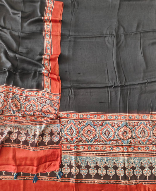 )Vanaspati Ajrakh Hand Block Printed Suits Modal Silk Fabric (CIT107)