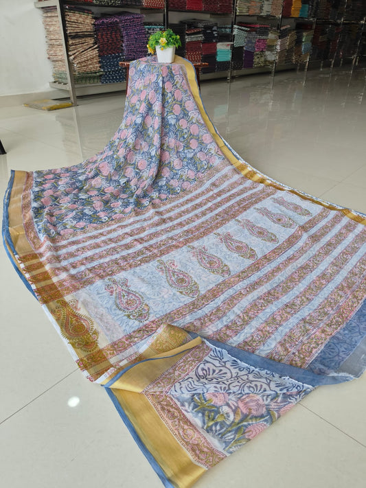 Hand Brush Painted Chiffon Saree with Blouse ( CIA76)