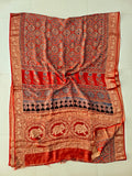 AJRAKH PRINTED PURE DOLA SILK SAREE WITH BLOUSE (MS67)