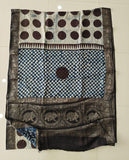 AJRAKH PRINTED PURE DOLA SILK SAREE WITH BLOUSE (MS68)