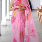 HAND BURSH PAINTED ORGANZA SILK SAREE WITH BLOUSE (CIB35)