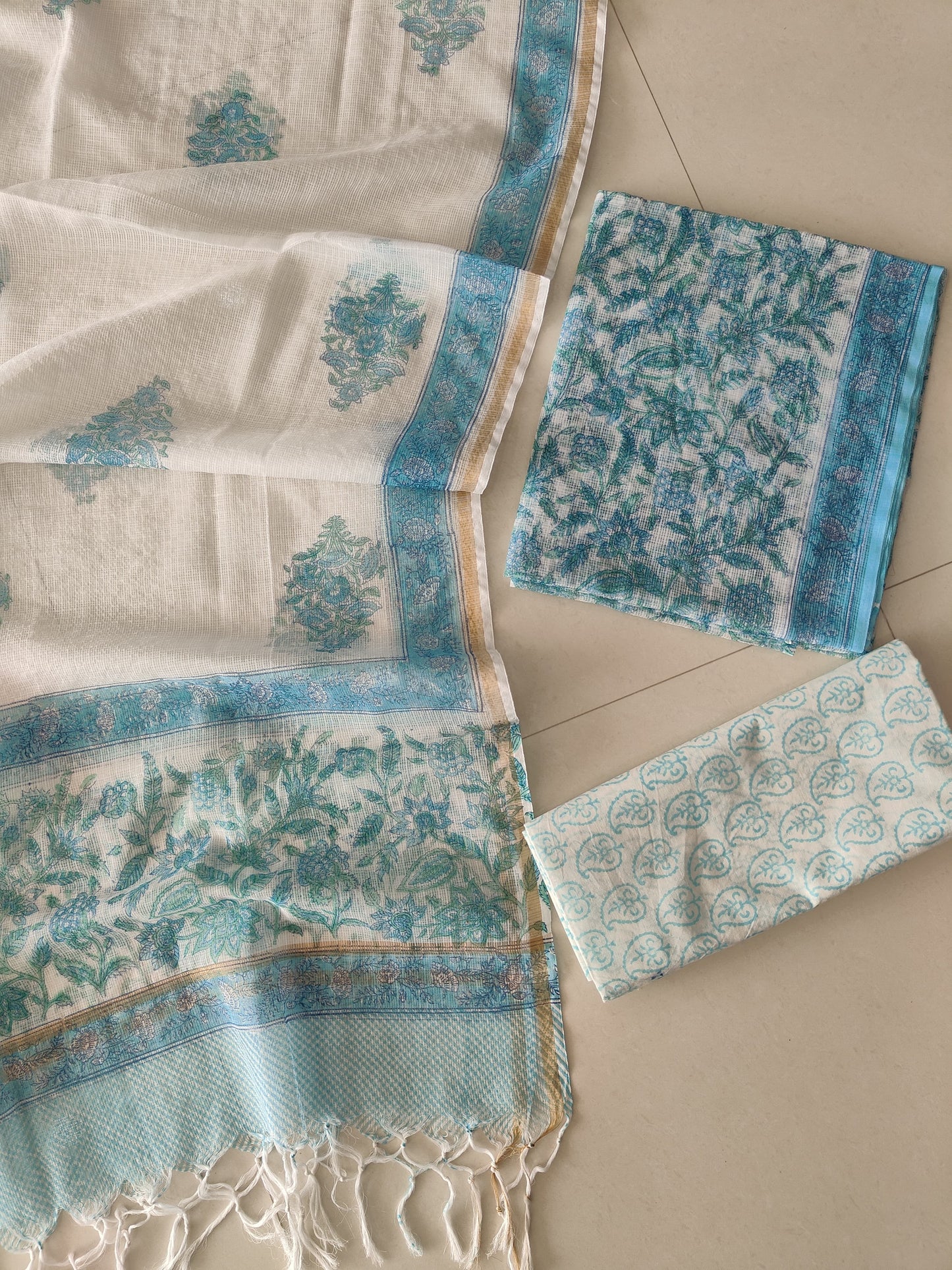 HAND BLOCK PRINTED KOTA DORIYA SUIT WITH KOTA DORIYA DUPPATA (FKS121)