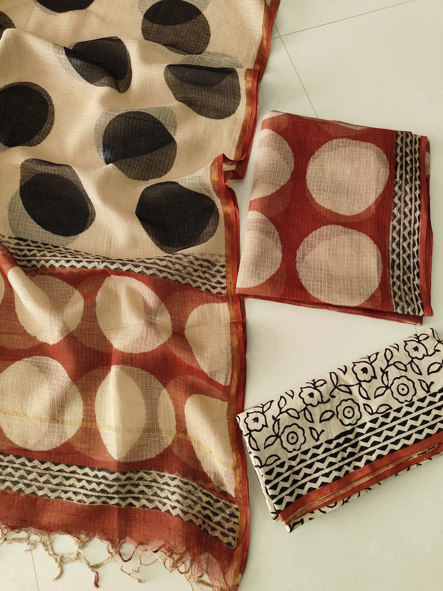 HAND BLOCK PRINTED KOTA DORIYA SUIT WITH KOTA DORIYA DUPPATA (FKS122)