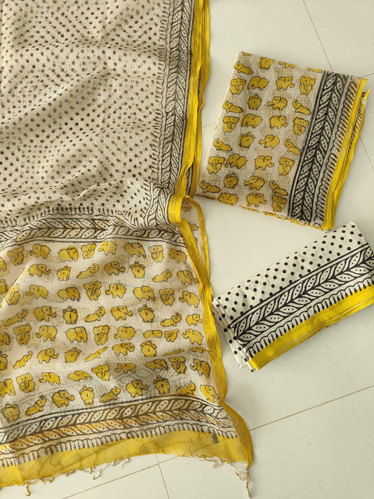 HAND BLOCK PRINTED KOTA DORIYA SUIT WITH KOTA DORIYA DUPPATA (FKS123)