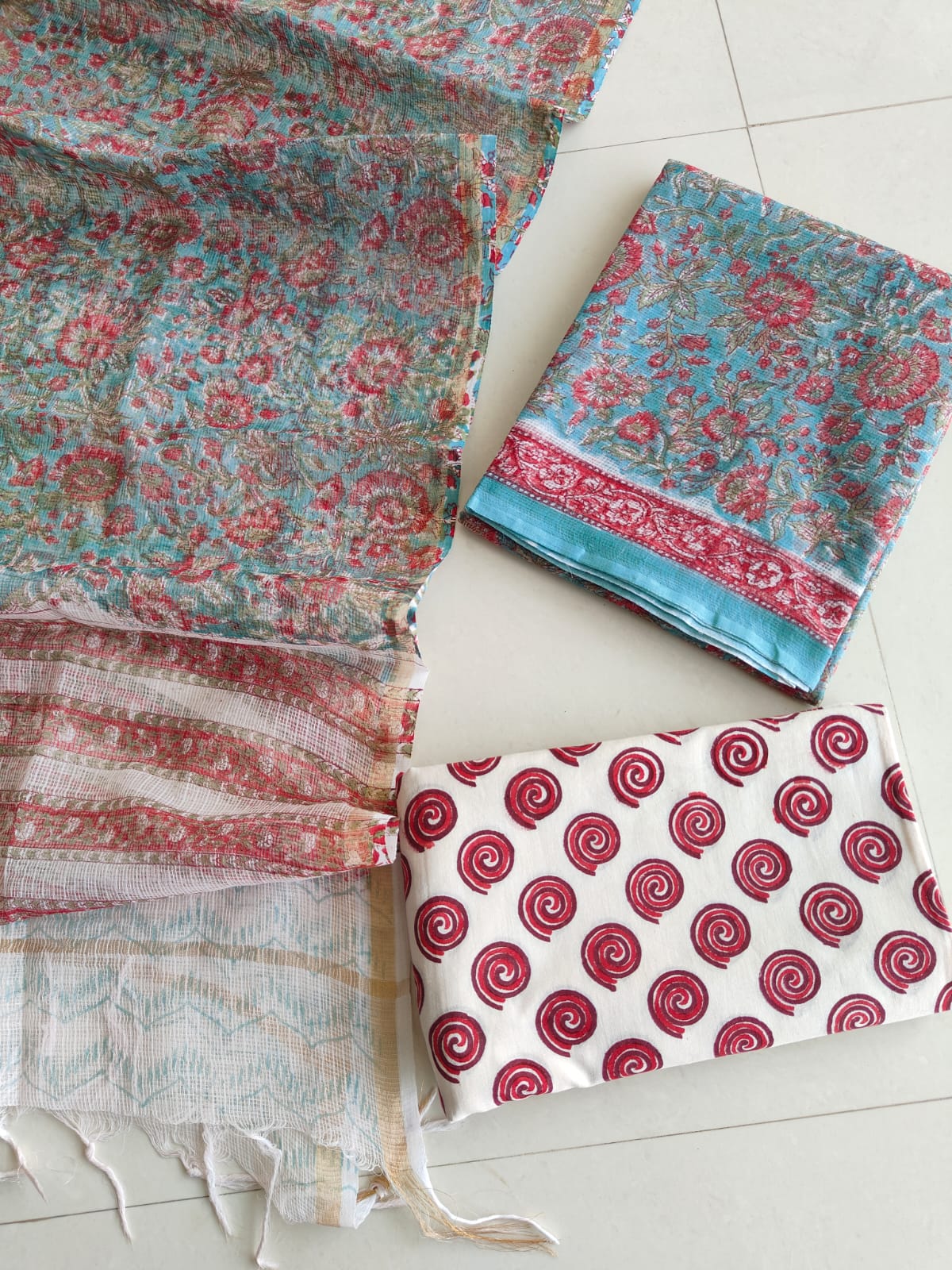 HAND BLOCK PRINTED KOTA DORIYA SUIT WITH KOTA DORIYA DUPPATA (FKS125)