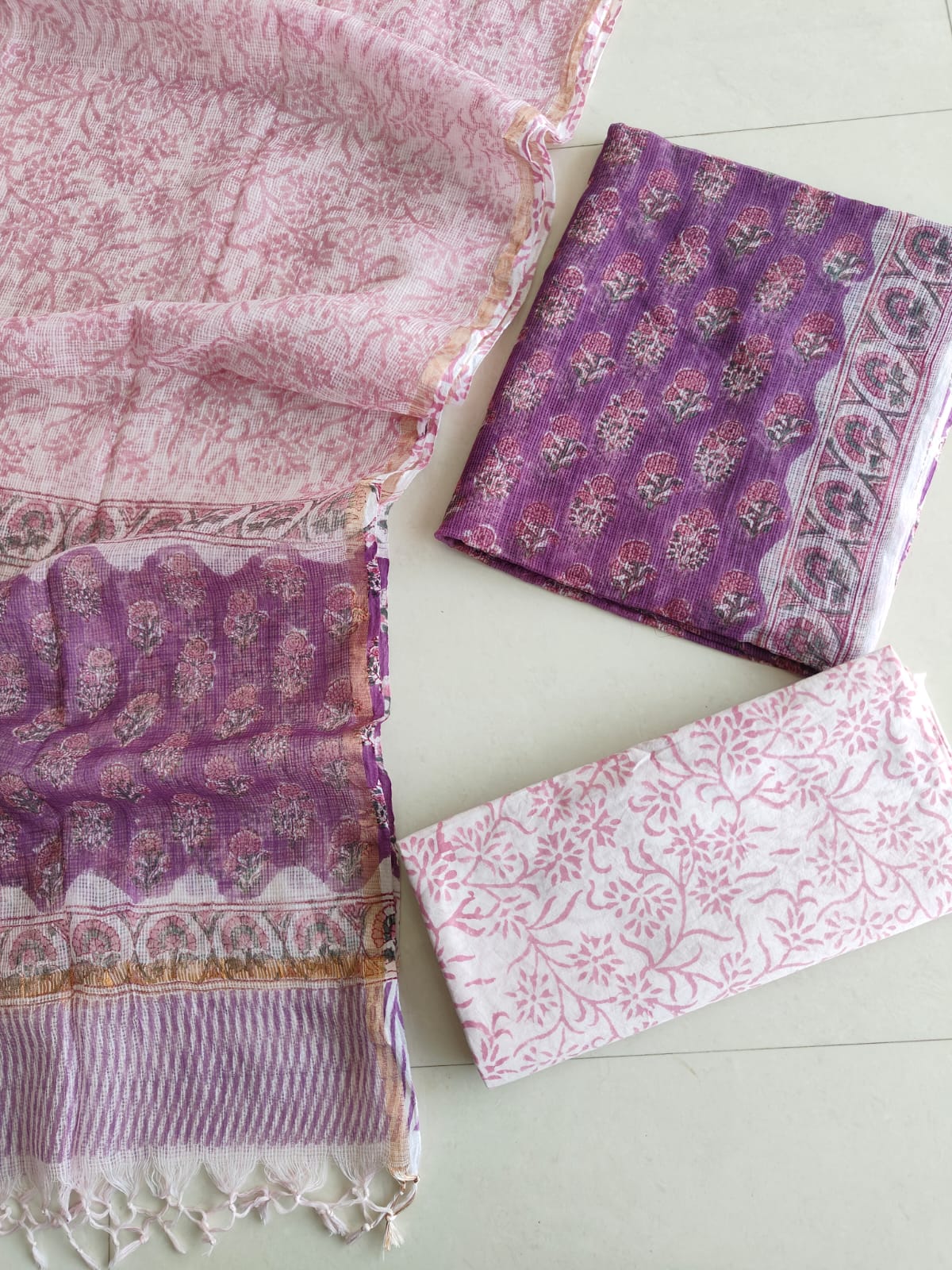HAND BLOCK PRINTED KOTA DORIYA SUIT WITH KOTA DORIYA DUPPATA (FKS126)