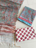 HAND BLOCK PRINTED KOTA DORIYA SUIT WITH KOTA DORIYA DUPPATA (FKS125)