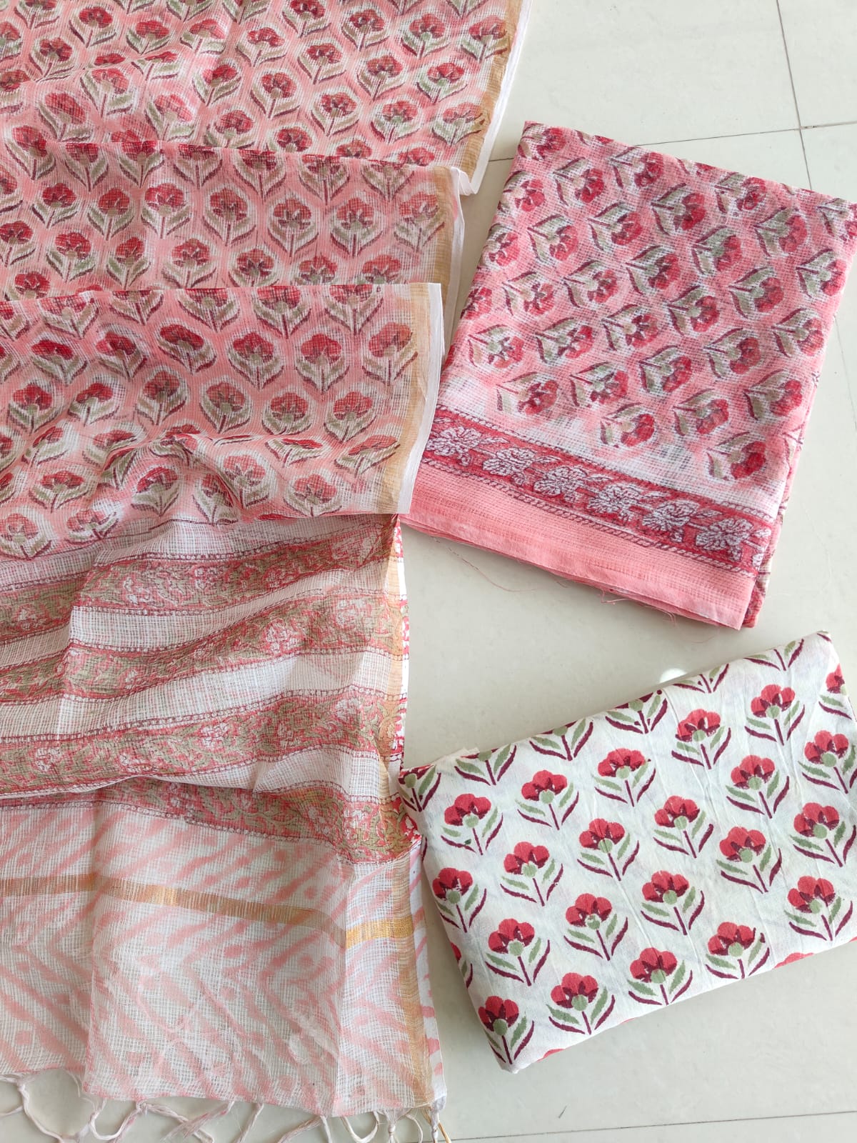 HAND BLOCK PRINTED KOTA DORIYA SUIT WITH KOTA DORIYA DUPPATA (FKS132)