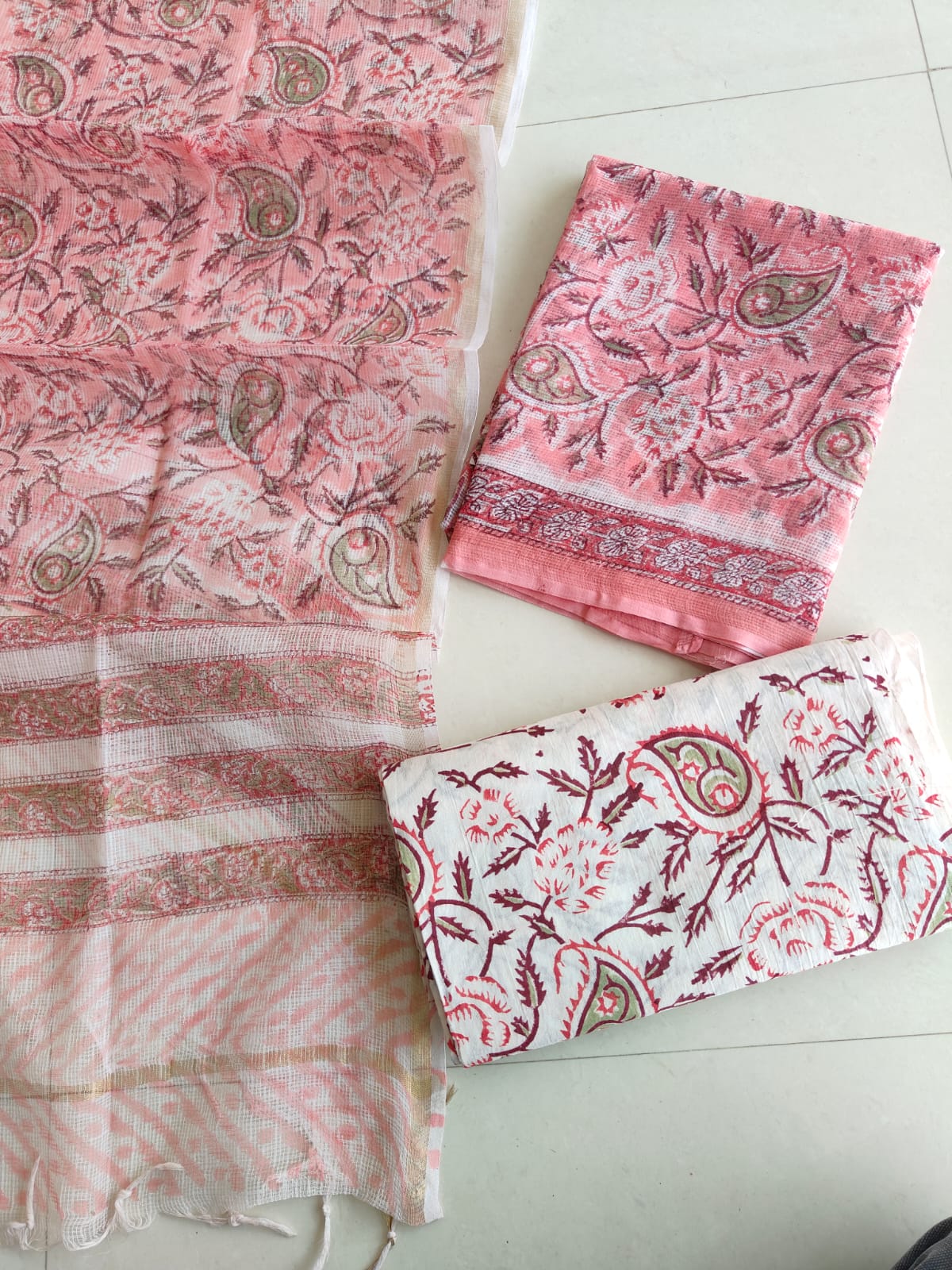 HAND BLOCK PRINTED KOTA DORIYA SUIT WITH KOTA DORIYA DUPPATA (FKS128)