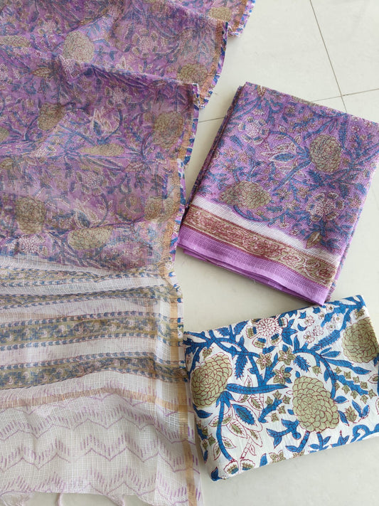 HAND BLOCK PRINTED KOTA DORIYA SUIT WITH KOTA DORIYA DUPPATA (FKS131)