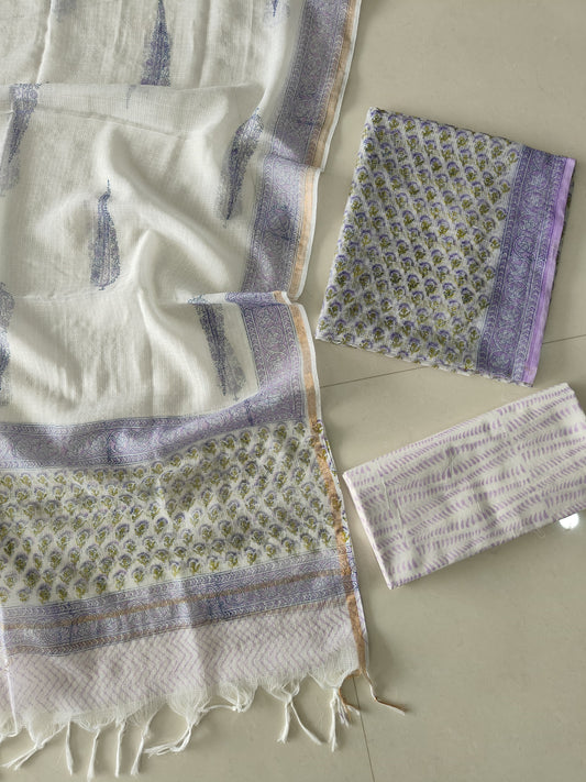 HAND BLOCK PRINTED KOTA DORIYA SUIT WITH KOTA DORIYA DUPPATA (FKS134)