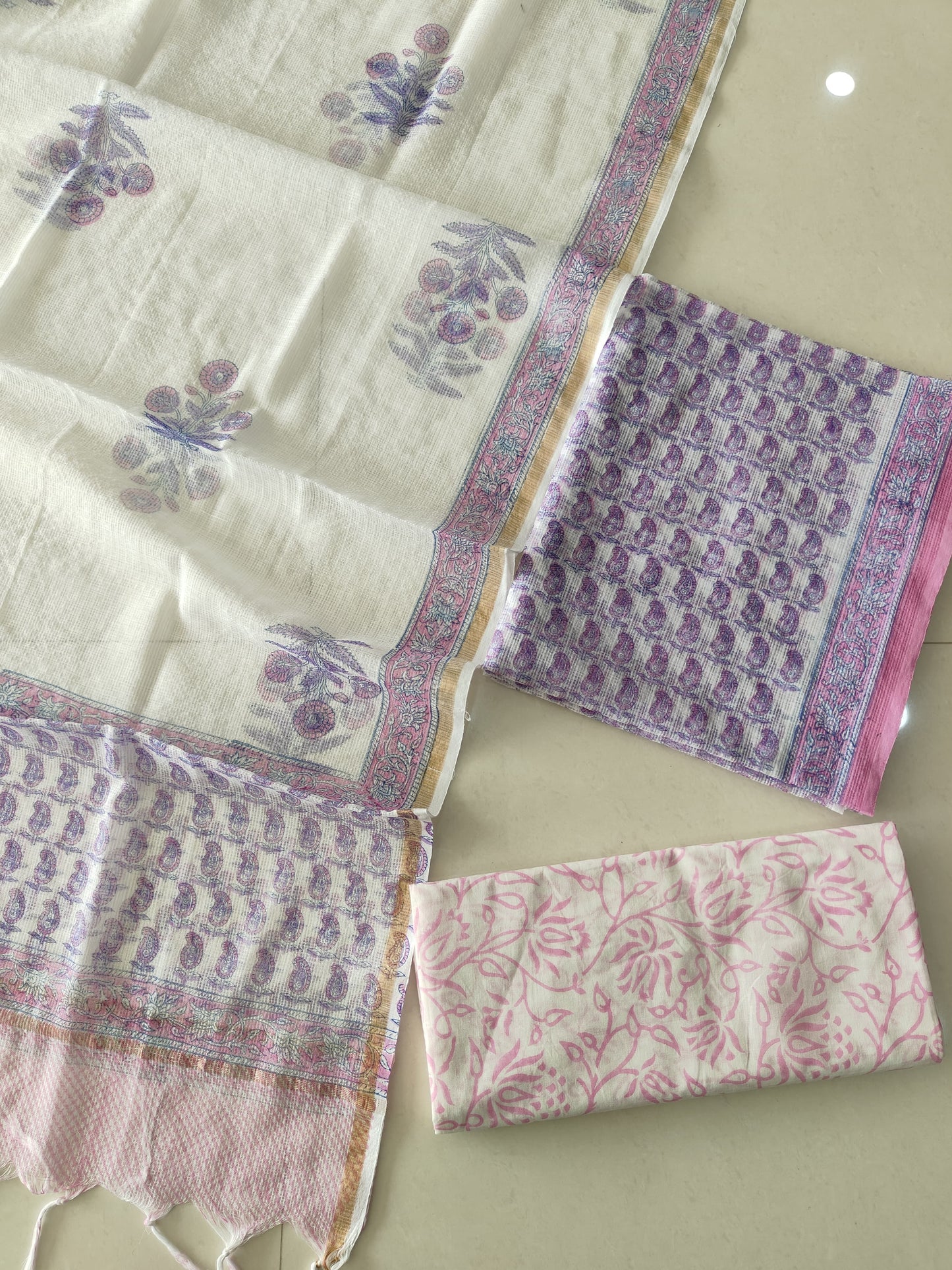 HAND BLOCK PRINTED KOTA DORIYA SUIT WITH KOTA DORIYA DUPPATA (FKS138)