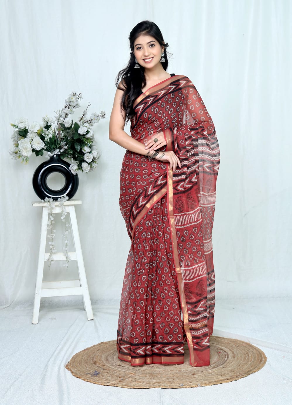 Jaipuri Block Printed Cotton Kota Doriya Saree (CIS169)