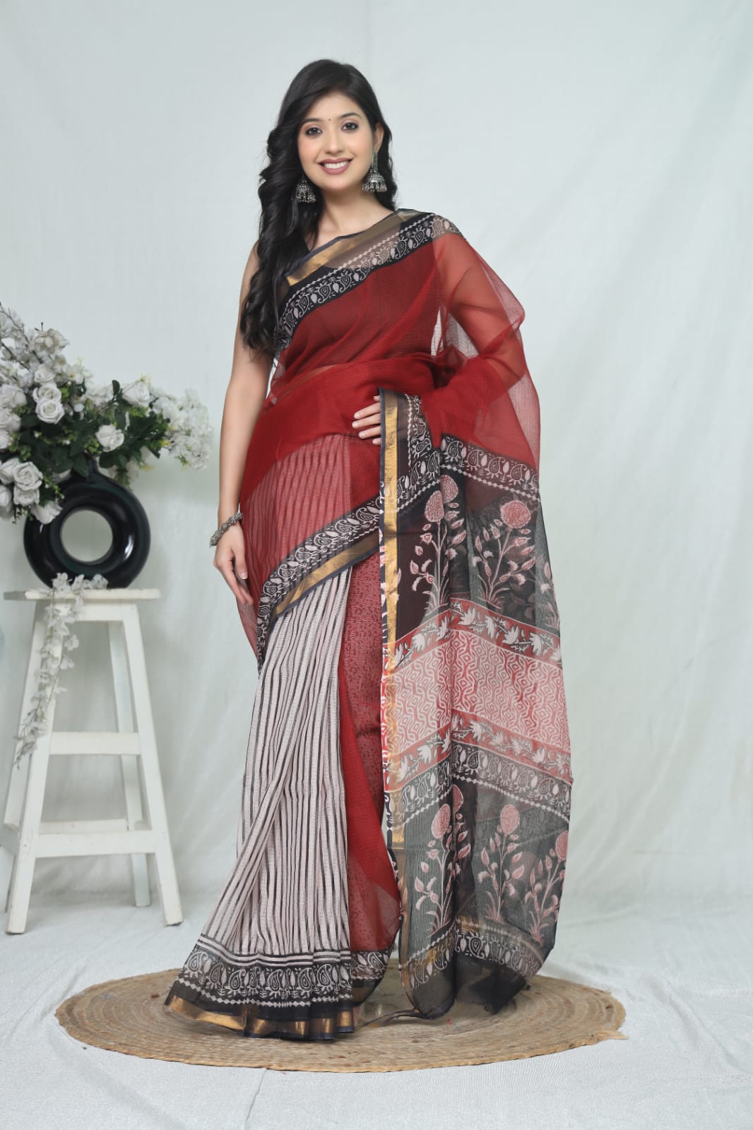 Jaipuri Block Printed Cotton Kota Doriya Saree (CIS173)