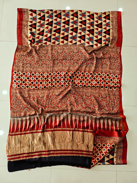 HAND BLOCK PRINTED  MODAL SILK LAGDI PATTA SAREE (CIG97)