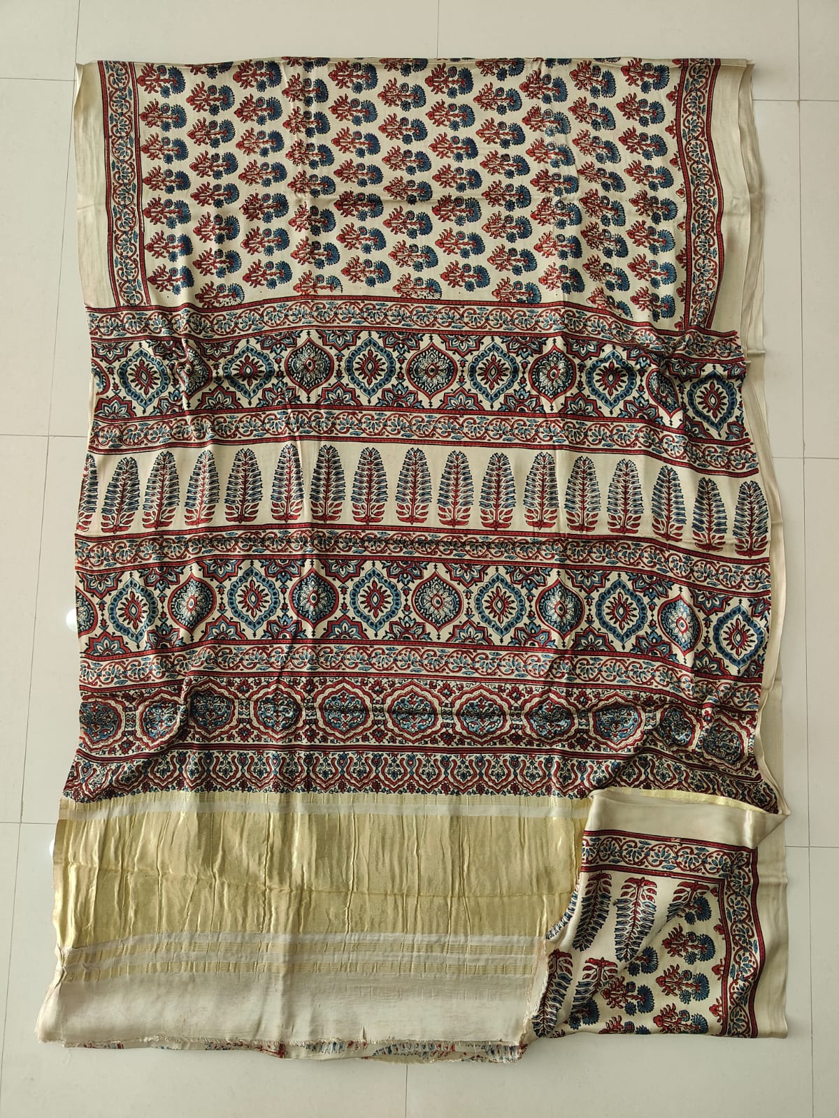 HAND BLOCK PRINTED  MODAL SILK LAGDI PATTA SAREE (CIG98)