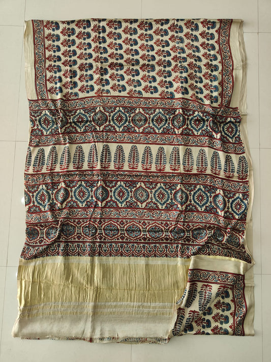 HAND BLOCK PRINTED  MODAL SILK LAGDI PATTA SAREE (CIG98)