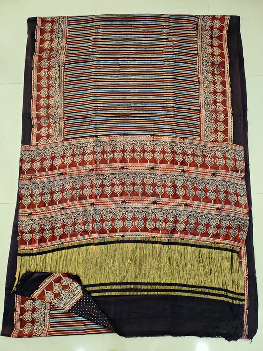 HAND BLOCK PRINTED  MODAL SILK LAGDI PATTA SAREE (CIG101)