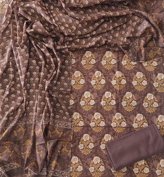 HAND BLOCK PRINTED COTTON 3-PIS SUIT WITH MULMUL DUPPATA (CMS153)