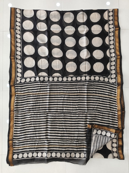Jaipuri Hand Block Bagru Printed Maheshwari Silk Saree With Blouse (MSS176)