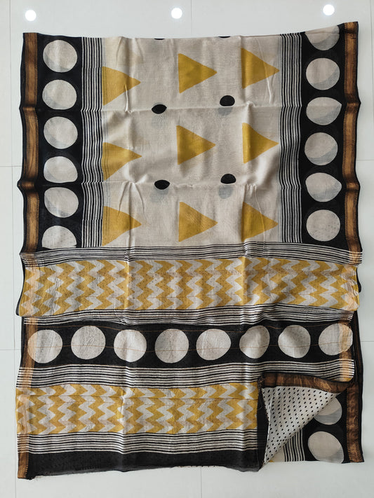 Jaipuri Hand Block Bagru Printed Maheshwari Silk Saree With Blouse (MSS173)