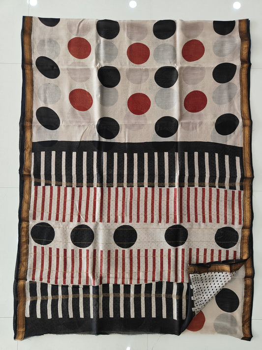 Jaipuri Hand Block Bagru Printed Maheshwari Silk Saree With Blouse (MSS175)