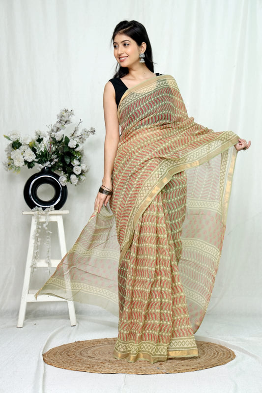 Jaipuri Block Printed Cotton Kota Doriya Saree (CIS153)
