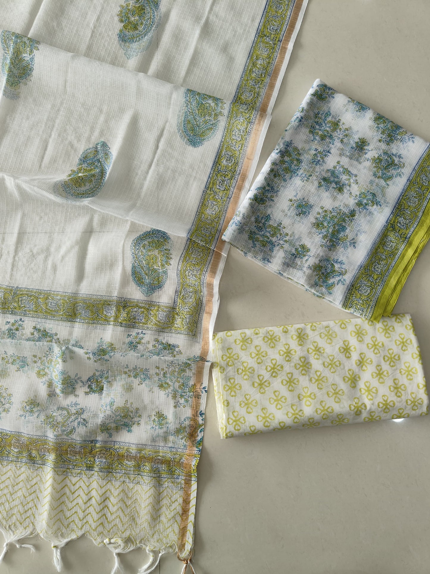 HAND BLOCK PRINTED KOTA DORIYA SUIT WITH KOTA DORIYA DUPPATA (FKS141)