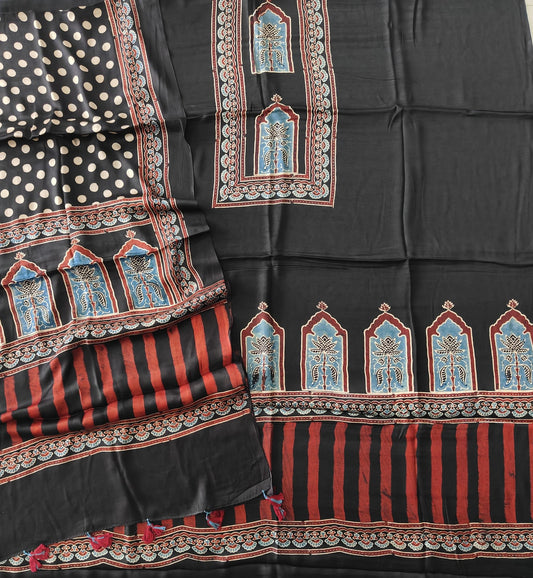 )Vanaspati Ajrakh Hand Block Printed Suits Modal Silk Fabric (CIT109)