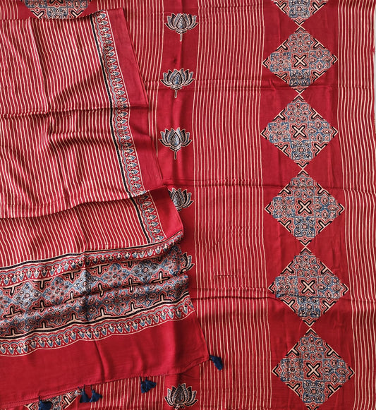 )Vanaspati Ajrakh Hand Block Printed Suits Modal Silk Fabric (CIT112)