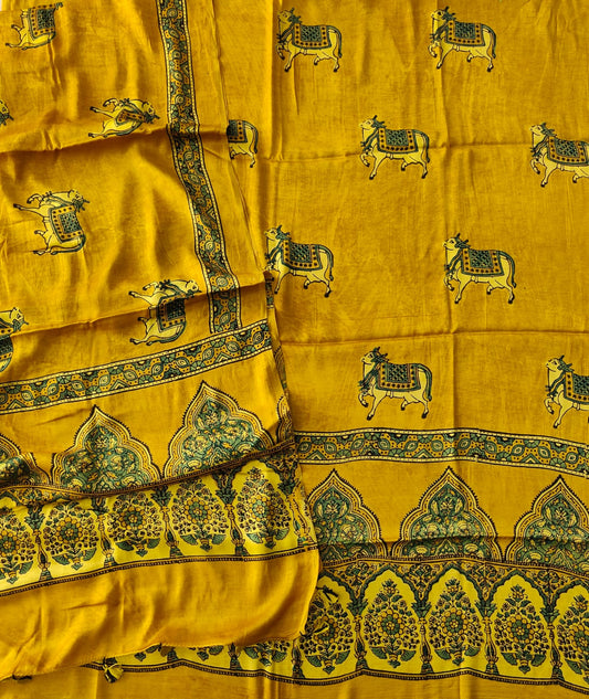 )Vanaspati Ajrakh Hand Block Printed Suits Modal Silk Fabric (CIT110)
