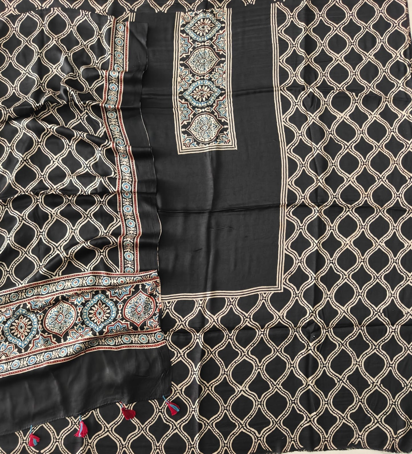 )Vanaspati Ajrakh Hand Block Printed Suits Modal Silk Fabric (CIT113)
