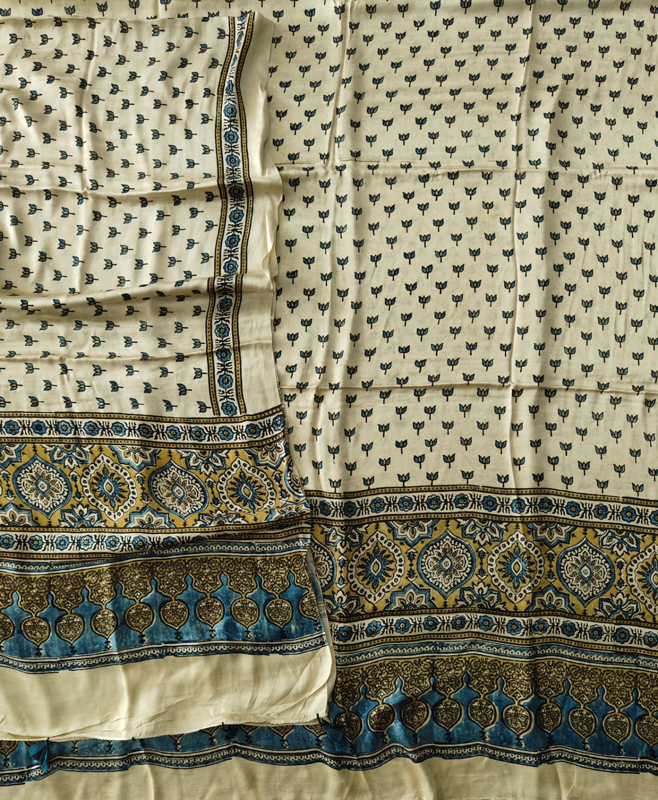 )Vanaspati Ajrakh Hand Block Printed Suits Modal Silk Fabric (CIT114)
