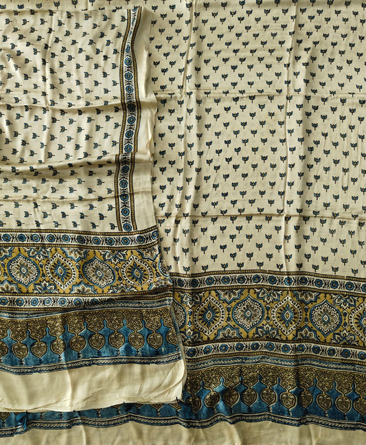 )Vanaspati Ajrakh Hand Block Printed Suits Modal Silk Fabric (CIT114)