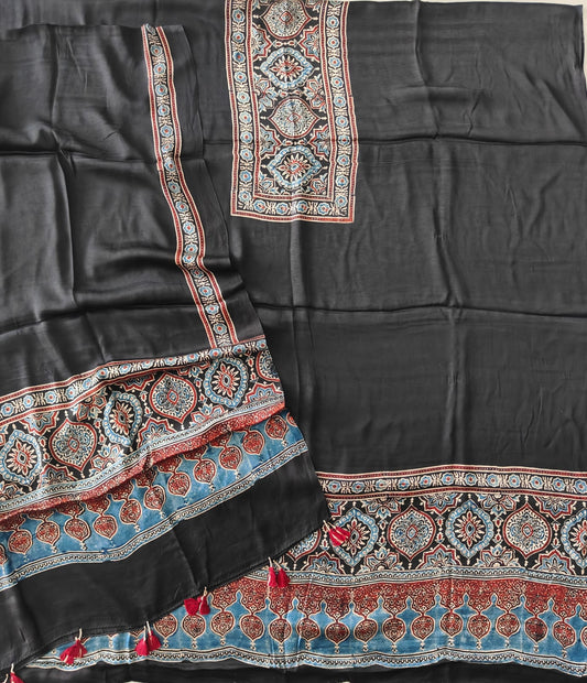 )Vanaspati Ajrakh Hand Block Printed Suits Modal Silk Fabric (CIT115)