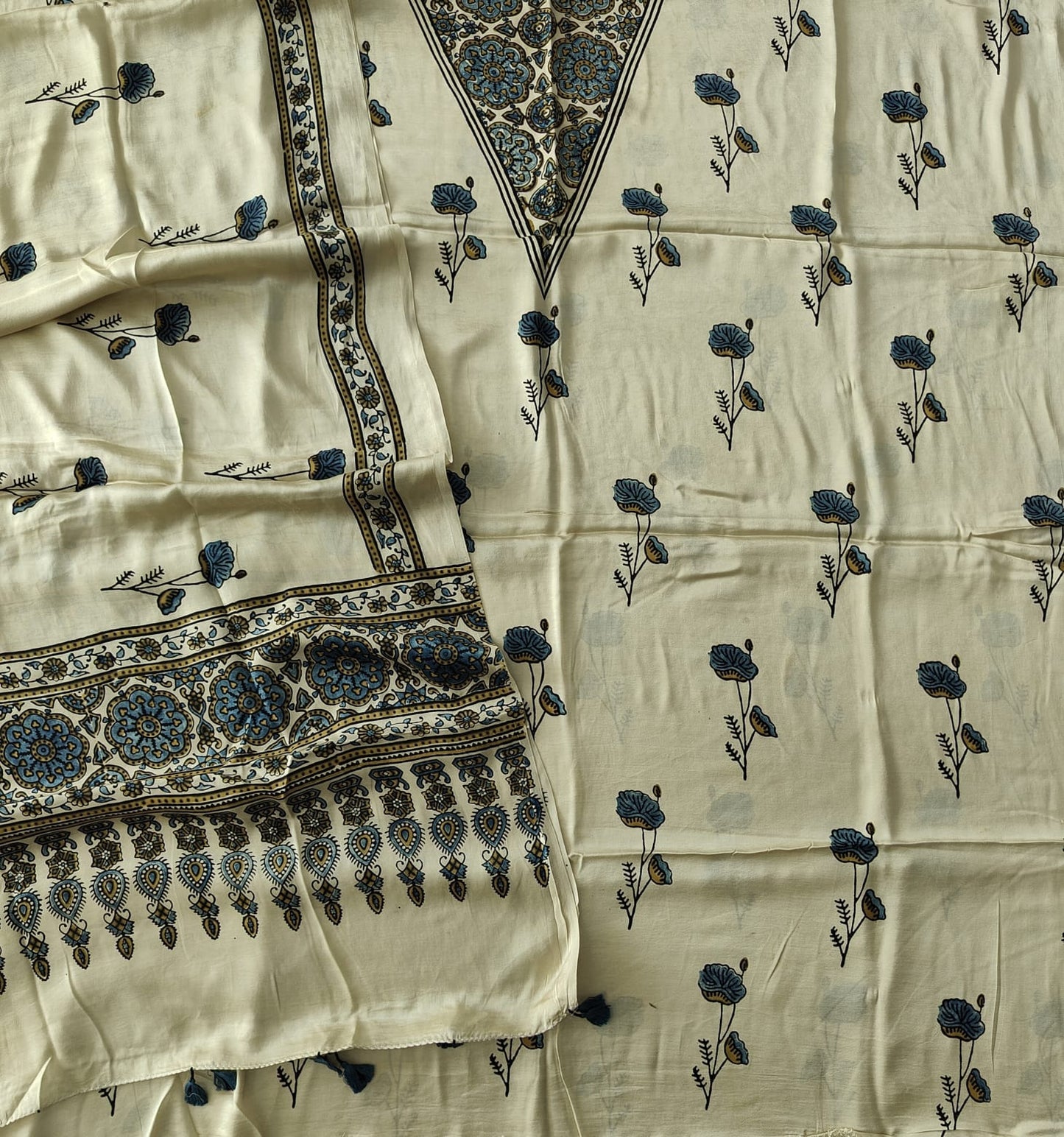 )Vanaspati Ajrakh Hand Block Printed Suits Modal Silk Fabric (CIT116)
