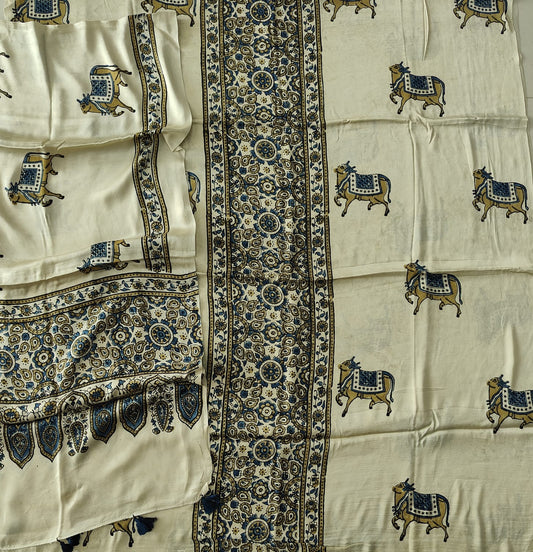 )Vanaspati Ajrakh Hand Block Printed Suits Modal Silk Fabric (CIT118)