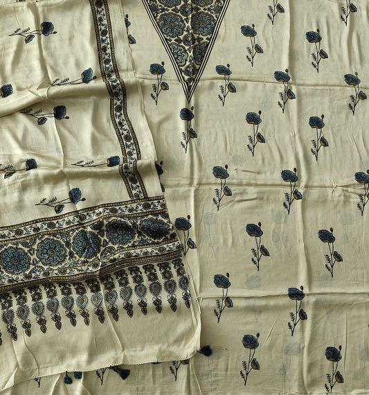 )Vanaspati Ajrakh Hand Block Printed Suits Modal Silk Fabric (CIT116)