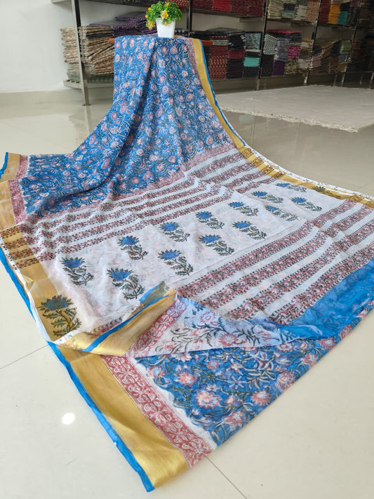 Hand Brush Painted Chiffon Saree with Blouse ( CIA79)