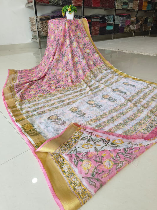 Hand Brush Painted Chiffon Saree with Blouse ( CIA81)