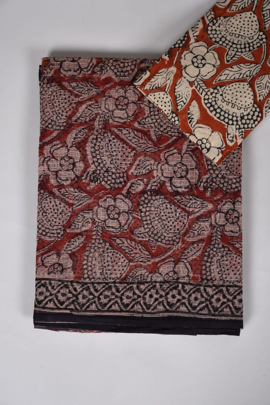 HAND BLOCK BAGRU PRINTED KOTA DORIYA SAREE WITH MULMUL BLOUSE (KDS112)